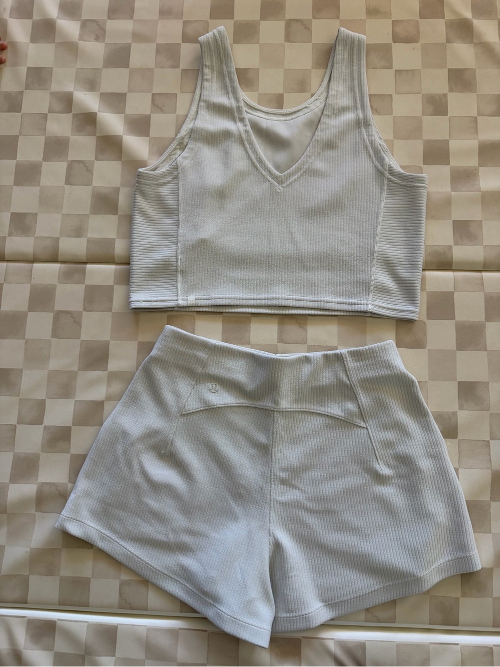 lululemon athletica bone Ribbed Crop Tank (size 8) and High-Waist Shorts(size 4)
